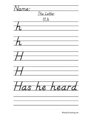 Letter H D'Nealian Style Handwriting Practice Worksheet
