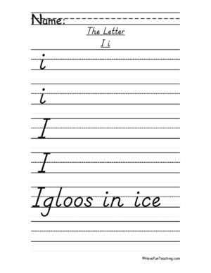 Letter I D'Nealian Style Handwriting Practice Worksheet
