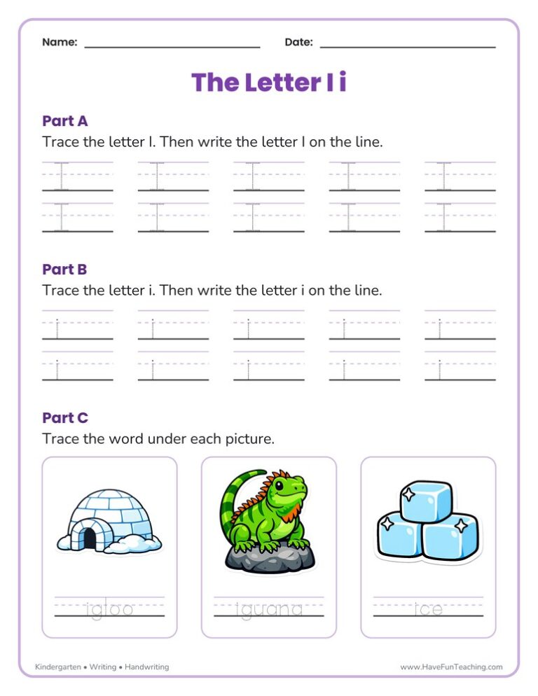 Letter I Handwriting Practice Worksheet