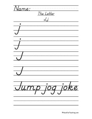 Letter J D'Nealian Style Handwriting Practice Worksheet