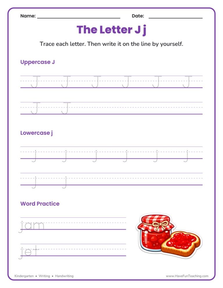 Letter J Handwriting Practice Worksheet