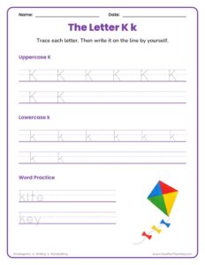 Letter K Handwriting Practice Worksheet - Have Fun Teaching