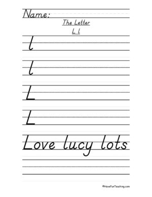 Letter L D'Nealian Style Handwriting Practice Worksheet