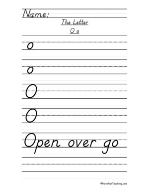 Letter O D'Nealian Style Handwriting Practice Worksheet