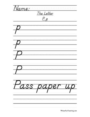 Letter P D'Nealian Style Handwriting Practice Worksheet