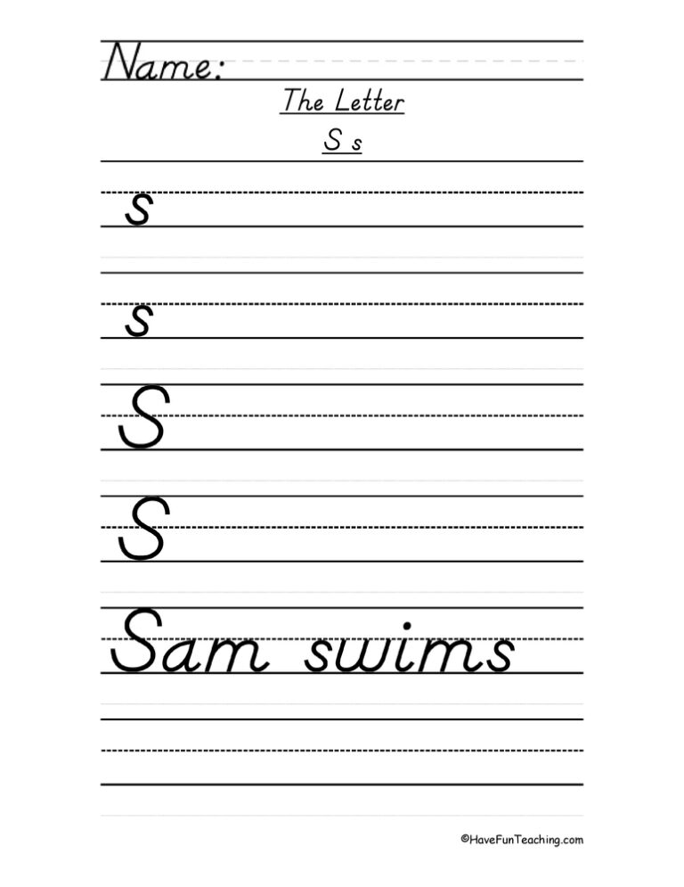 Letter S D'Nealian Style Handwriting Practice Worksheet