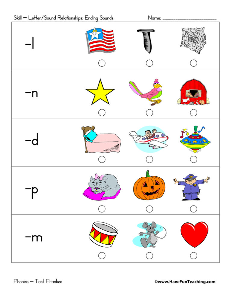 Student Led Ending Sounds Test Practice Worksheet