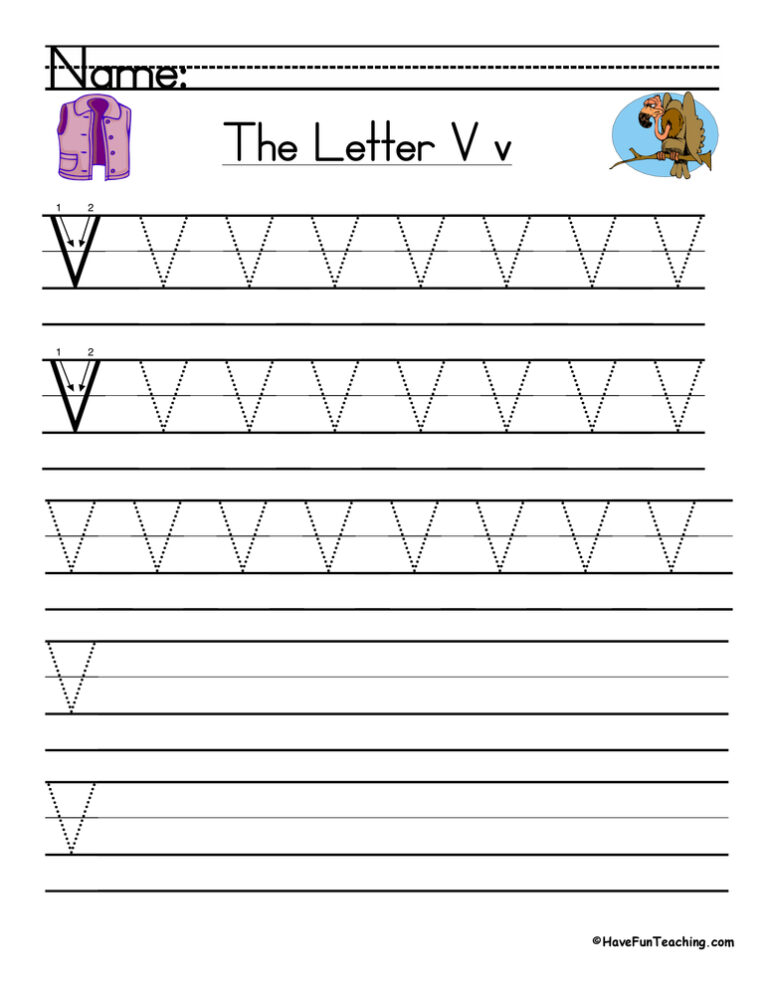 Letter V Handwriting Practice Worksheet