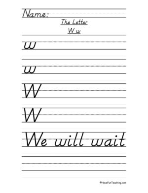 Letter W D'Nealian Style Handwriting Practice Worksheet