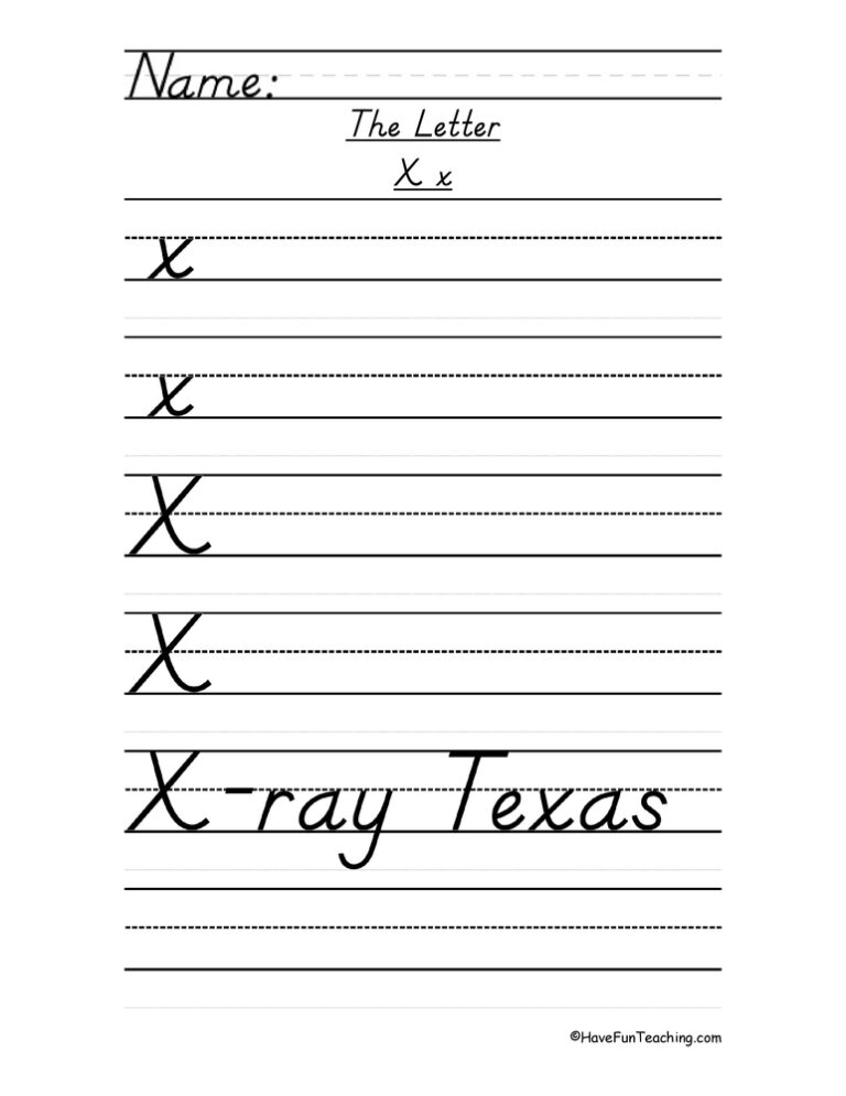 Letter X D'Nealian Style Handwriting Practice Worksheet