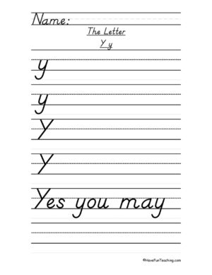 Letter Y D'Nealian Style Handwriting Practice Worksheet