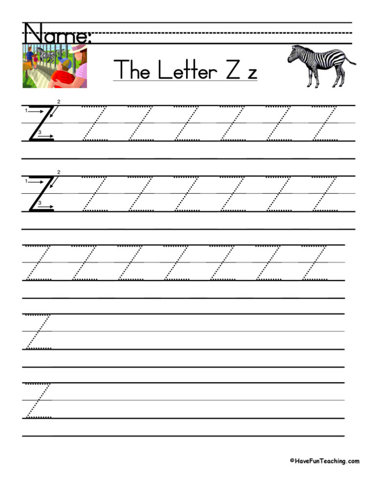 Letter Z Handwriting Practice Worksheet