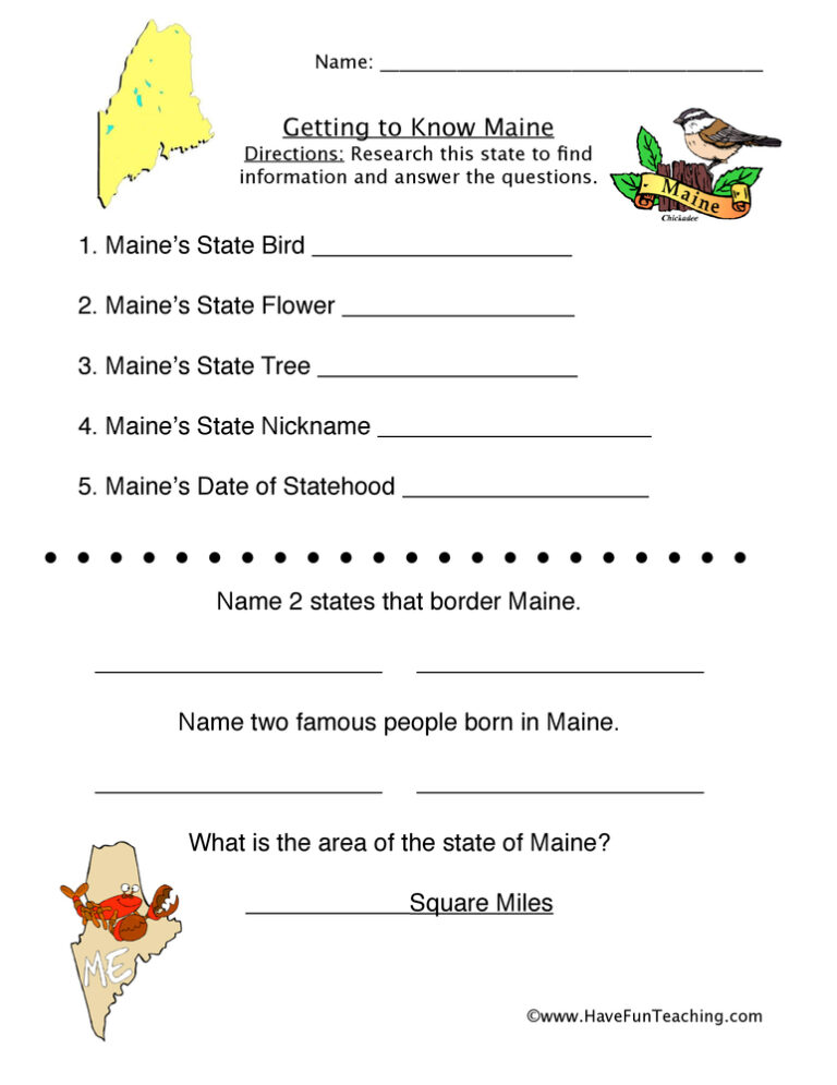 Maine Worksheet