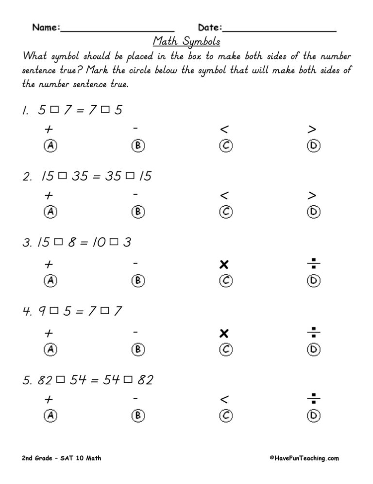 Second Grade Math Skills Test Practice