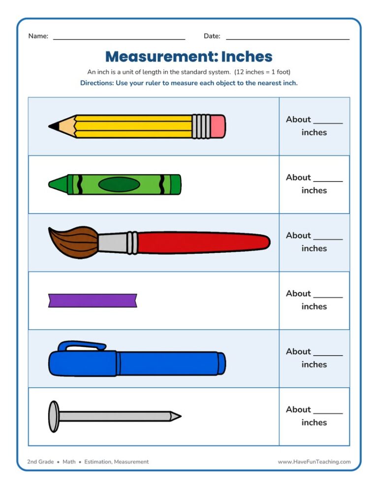 Measuring in Inches Worksheet