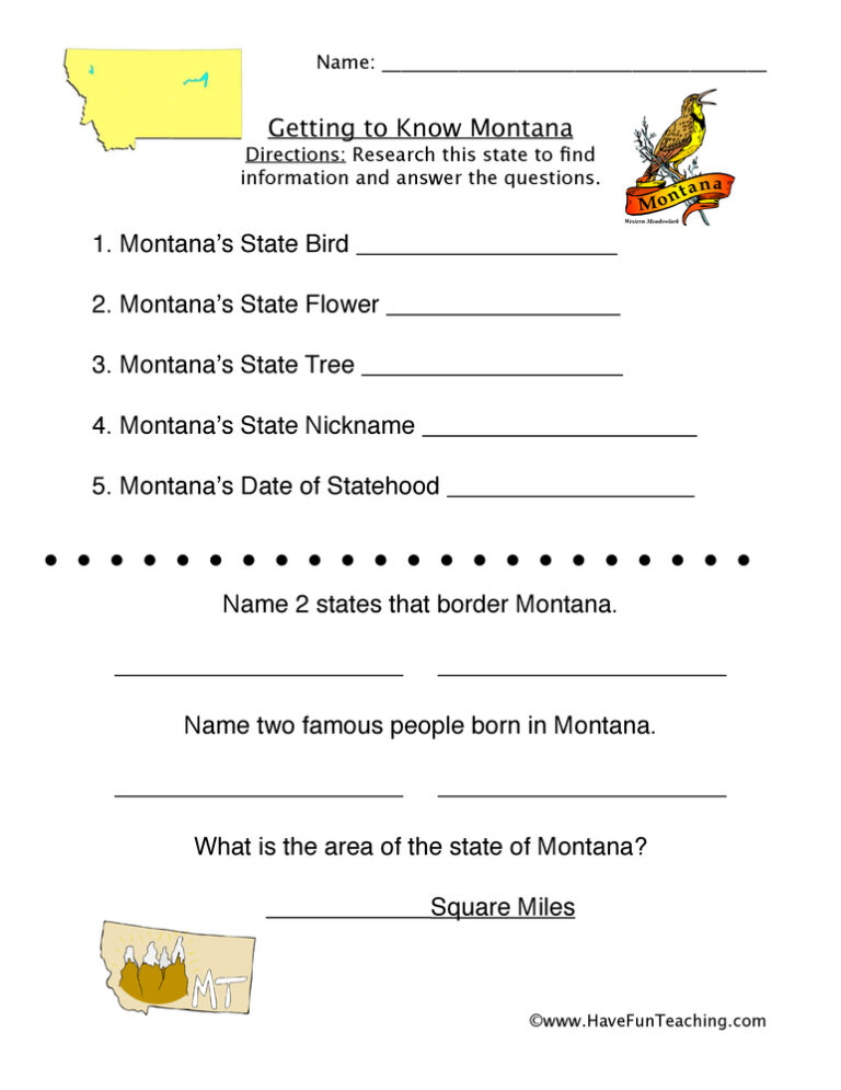 Montana Worksheet