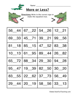 Tens More or Less Worksheet
