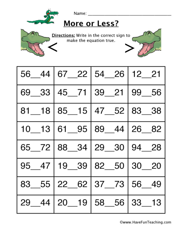 Tens More or Less Worksheet