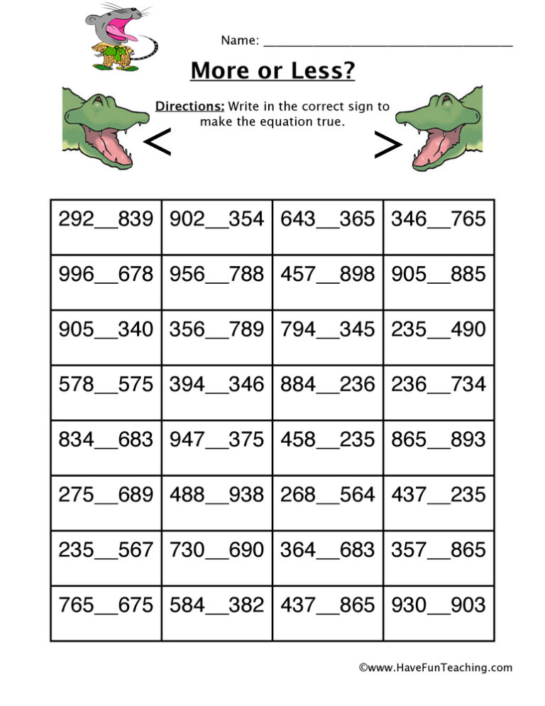 Hundreds More or Less Worksheet