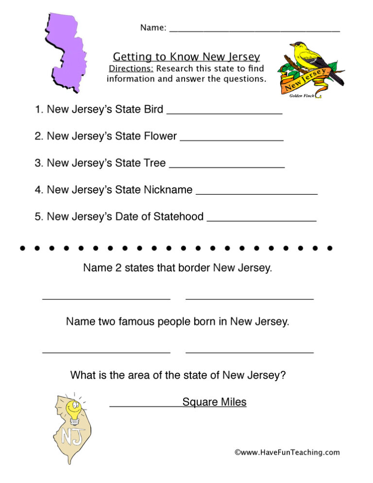 New Jersey Worksheet