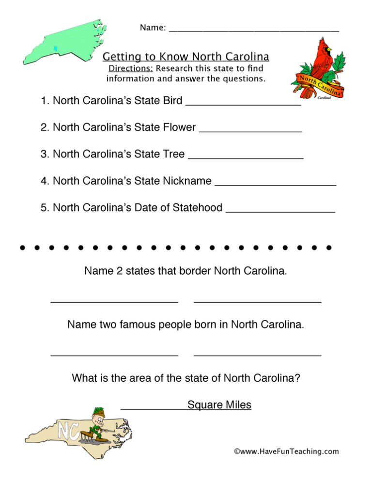 North Carolina Worksheet