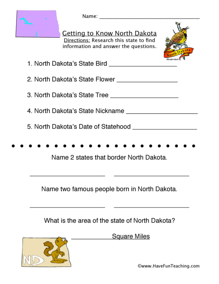 North Dakota Worksheet