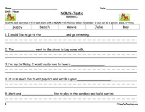 Noun Sentences Worksheet