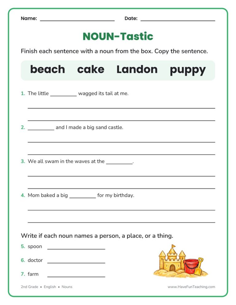 Noun Sentences Worksheet