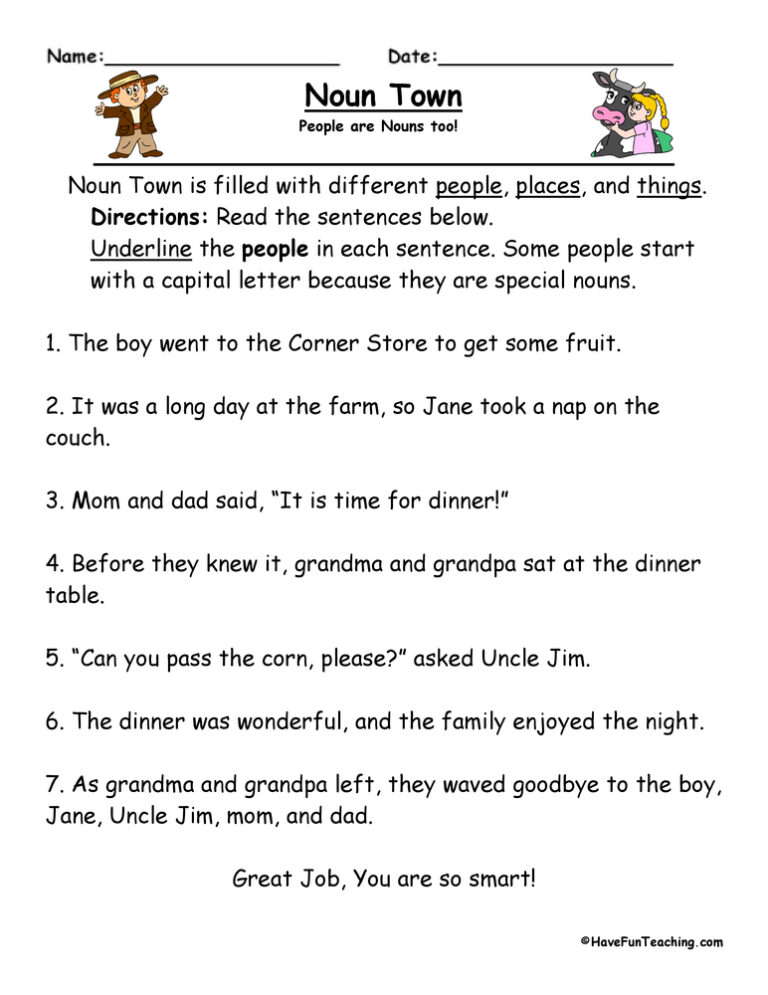 Noun Town Worksheet