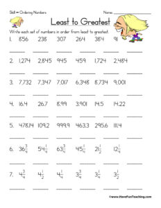 Ordering Fractions, Decimals, and Whole Numbers Worksheet - Have Fun ...