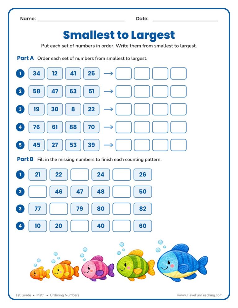 Ordering Numbers Worksheet