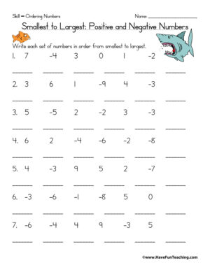 Ordering Positive and Negative Numbers Worksheet