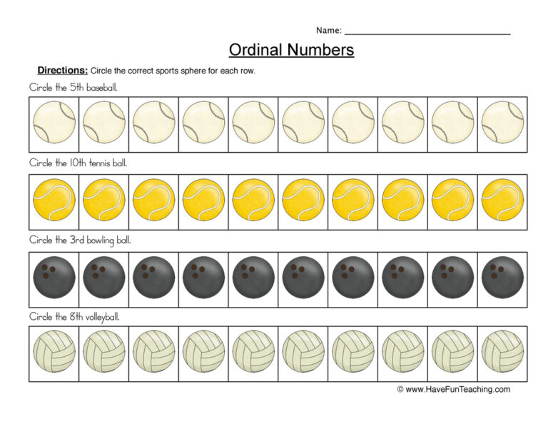 Ordinal Numbers Worksheet