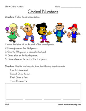Ordinal Number Directions Worksheet