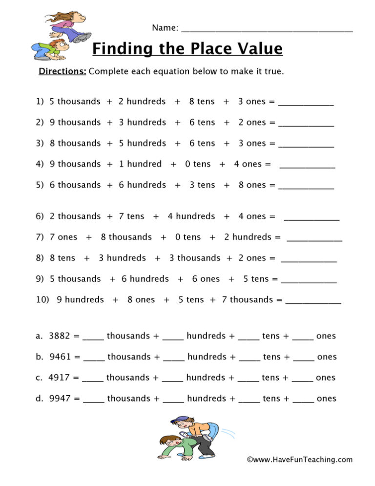 Four Digit Place Value Conversions Worksheet