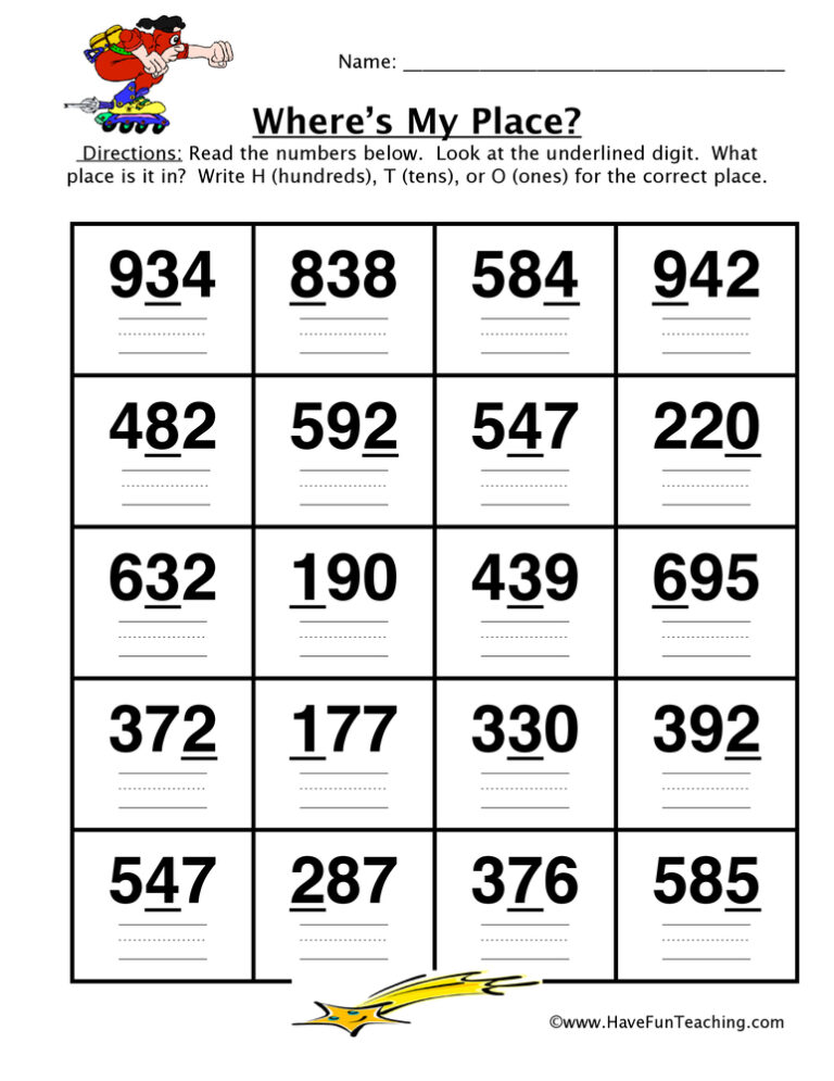 Place Value Location Worksheet