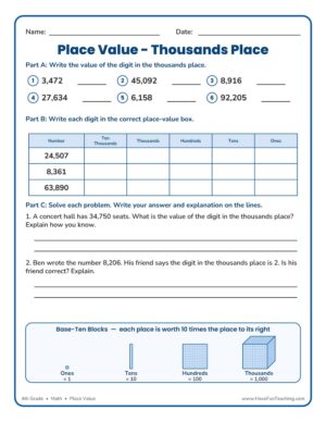 4th grade thousands place value worksheet
