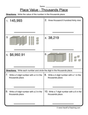 Thousands Place Value Worksheet