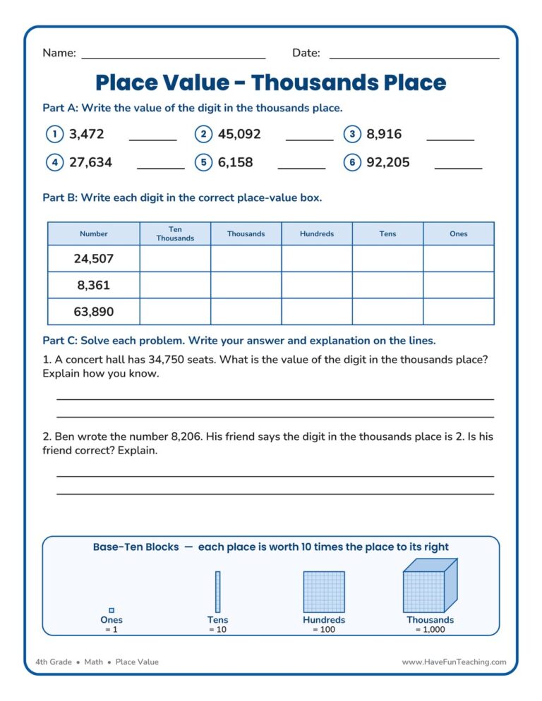 Thousands Place Value Worksheet