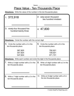 Ten Thousands Place Value Worksheet