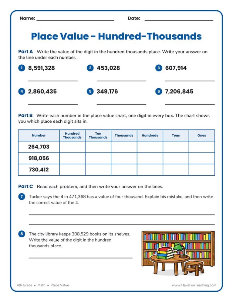 Hundred Thousands Place Value Worksheet