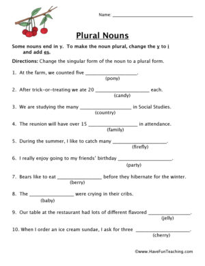 Plural Noun Fill in the Blank Worksheet