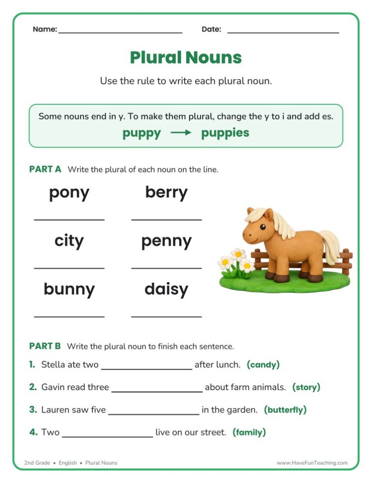 Plural Noun Fill in the Blank Worksheet