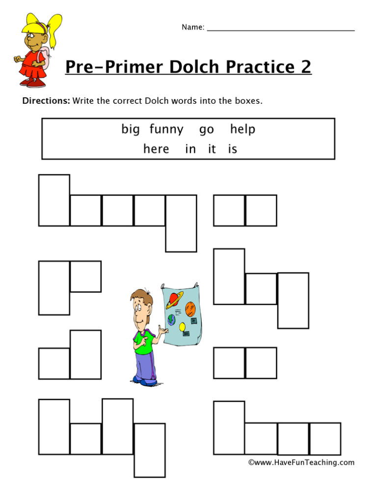 Pre-Primer Sight Words F to I Worksheet