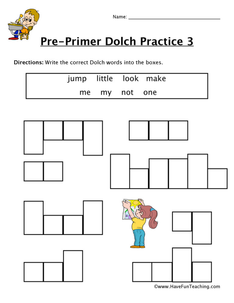 Pre-Primer Sight Words J to O Worksheet
