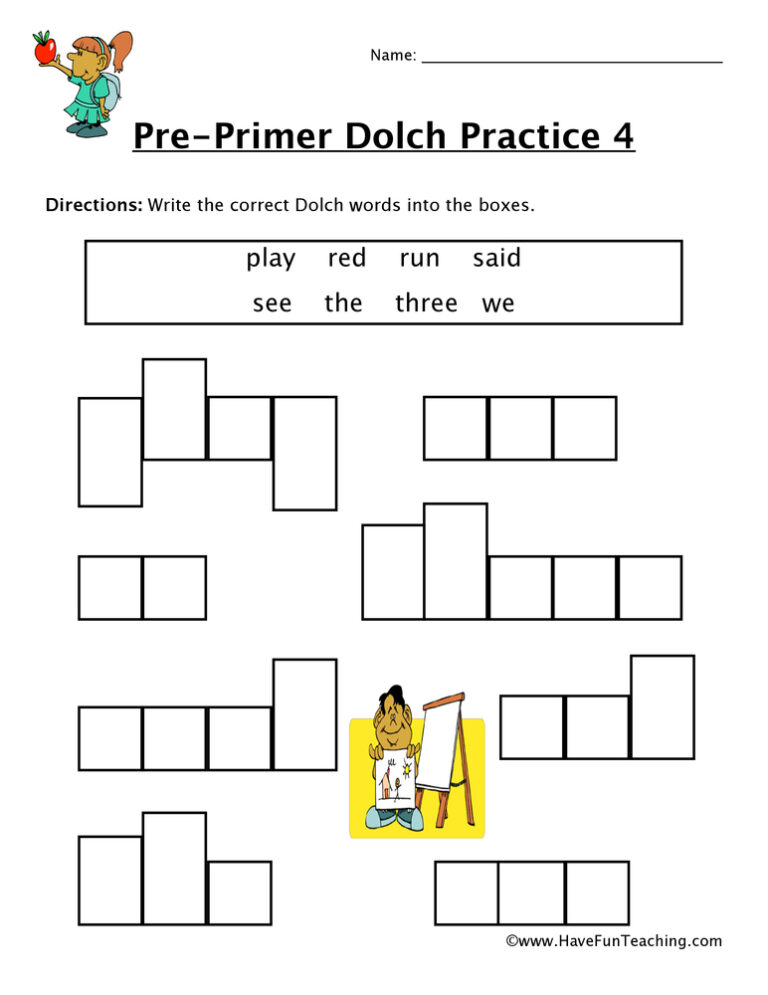 Pre-Primer Sight Words P to W Worksheet