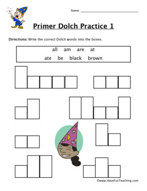 Kindergarten Sight Words A to B Worksheet