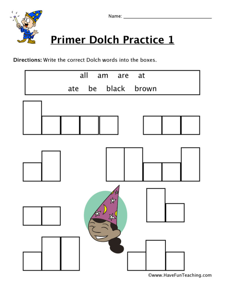 Kindergarten Sight Words A to B Worksheet