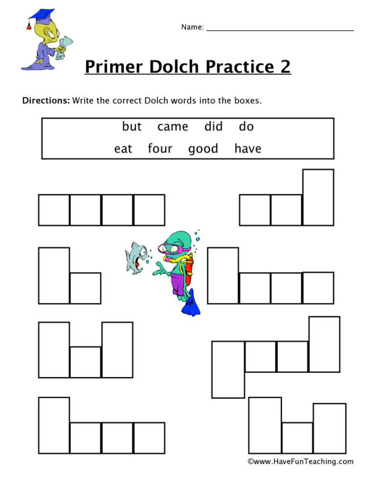 Kindergarten Sight Words B to H Worksheet