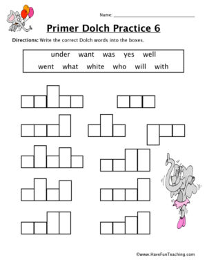 Kindergarten Sight Words U to W Worksheet